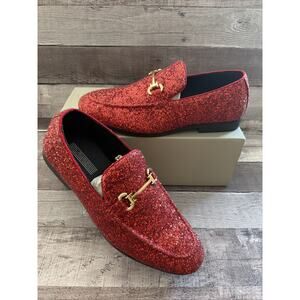 Bravo Red Glitter Loafers Sparkling Slip-On Party Shoes Men’s 7M Novelty Gift